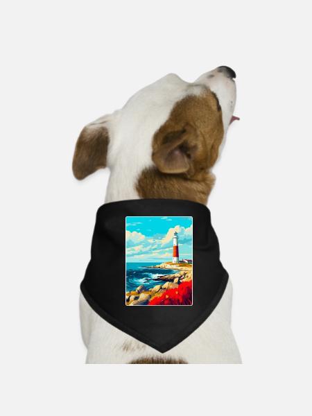 Portland Bill England Uk Travel Poster Souvenir - Dog Bandana - black - Front