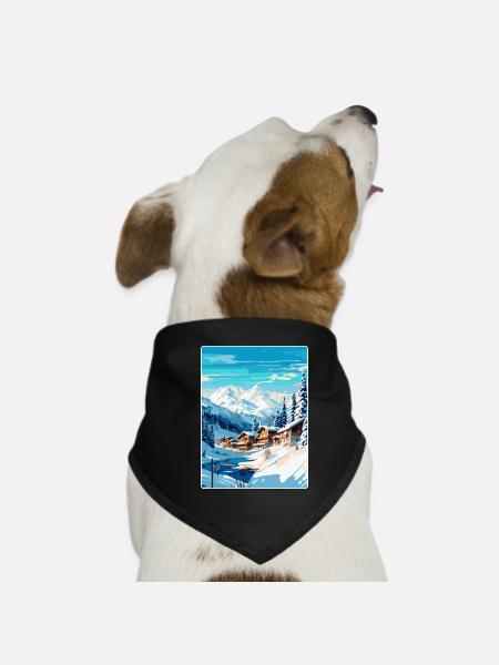 Courchevel Frankreich Vintage Reiseplakat Souvenir - Hunde-Bandana - Schwarz - Vorne