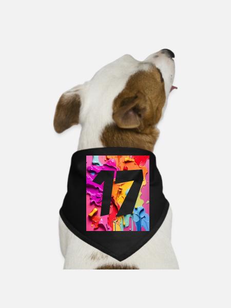 NO. 17 NUMBER 17 COLORFUL 17TH BIRTHDAY - Dog Bandana - black - Front