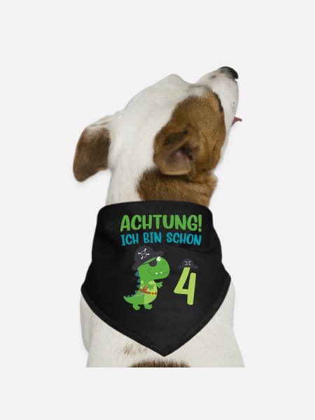 Ich bin 4 Jahre alt Dino Geburtstagsgeschenk - Hunde-Bandana - Schwarz - Vorne