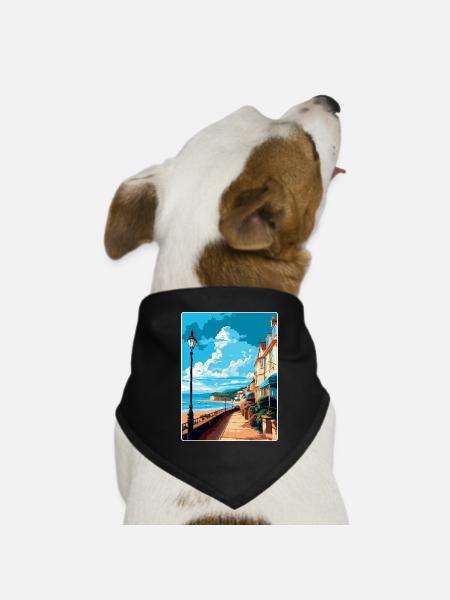 Teignmouth England Uk Travel Poster Souvenir WPA - Dog Bandana - black - Front