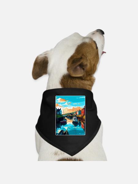 Kingsbridge England Uk Travel Poster Souvenir WPA - Dog Bandana - black - Front