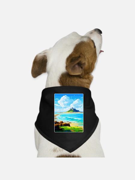 Marazion Cornwall England Uk Travel Poster WPA - Dog Bandana - black - Front