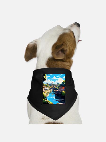 Knaresborough England Uk Travel Poster Souvenir - Dog Bandana - black - Front