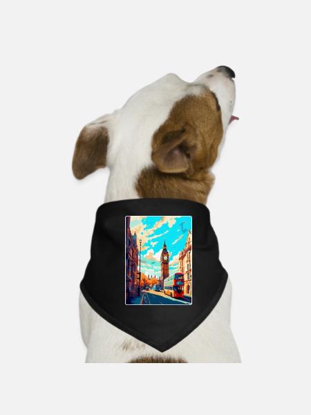 London England Uk Vintage Reise Poster Souvenir - Hunde-Bandana - Schwarz - Vorne