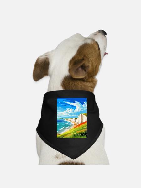 Seven Sisters Sussex Travel Poster Souvenir WPA - Dog Bandana - black - Front