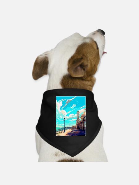 Brighton England Uk Vintage Reise Poster Souvenir - Hunde-Bandana - Schwarz - Vorne