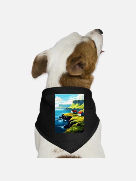 Färöer Insel Dänemark Vintage Reise Poster WPA Kunst - Hunde-Bandana - Schwarz - Vorne