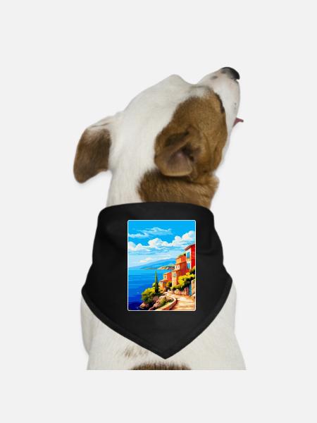 Korfu Griechenland Vintage Reiseplakat WPA Souvenir - Hunde-Bandana - Schwarz - Vorne