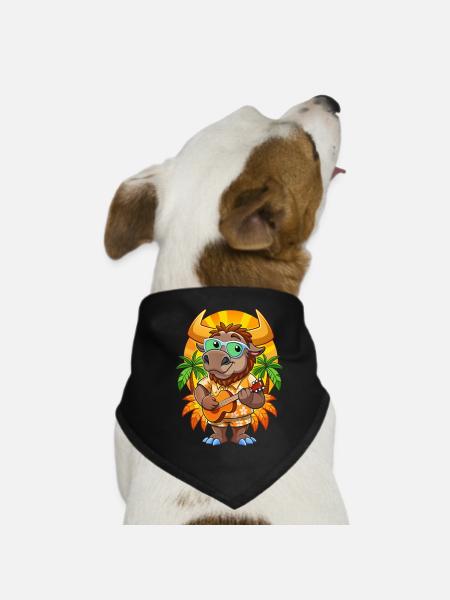 Lustige Bison Cartoon Sommer Strand Sonnenbrille Gitarre - Hunde-Bandana - Schwarz - Vorne