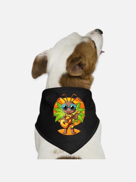 Lustige Ameise Cartoon Sommer Strand Sonnenbrille Gitarre - Hunde-Bandana - Schwarz - Vorne