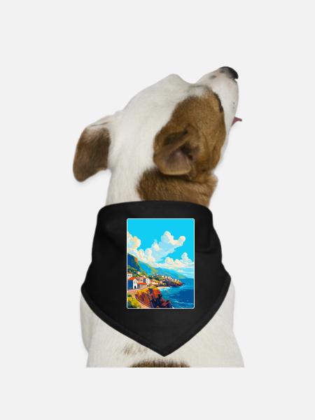Madère Portugal Affiche de voyage vintage souvenir - Bandana pour chien - noir - Devant