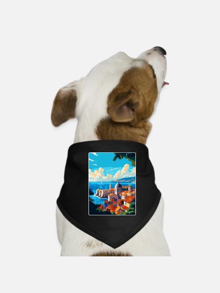Dubrovnik Kroatien Vintage Reiseplakat Souvenir - Hunde-Bandana - Schwarz - Vorne