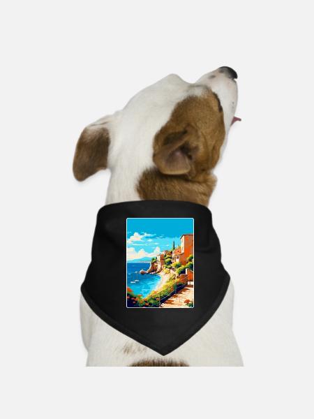 Costa Brava Spanien Vintage Reiseplakat Souvenir - Hunde-Bandana - Schwarz - Vorne