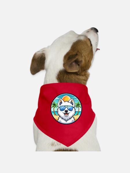 Japanischer Spitz Hund Rasse Cartoon Sonnenbrille Strand - Hunde-Bandana - Rot - Vorne