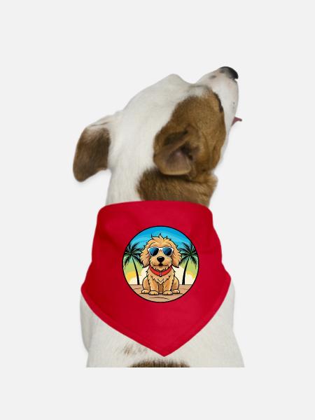Cockapoo Hunderasse Cartoon Sonnenbrille Strand - Hunde-Bandana - Rot - Vorne