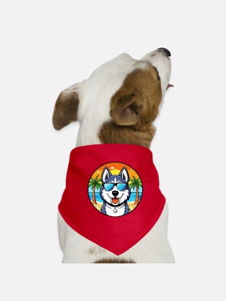 Siberian Husky Hunderasse Cartoon Sonnenbrille Strand - Hunde-Bandana - Rot - Vorne