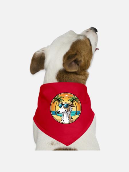 Barsoi Hund Rasse Cartoon Sonnenbrille Strand - Hunde-Bandana - Rot - Vorne