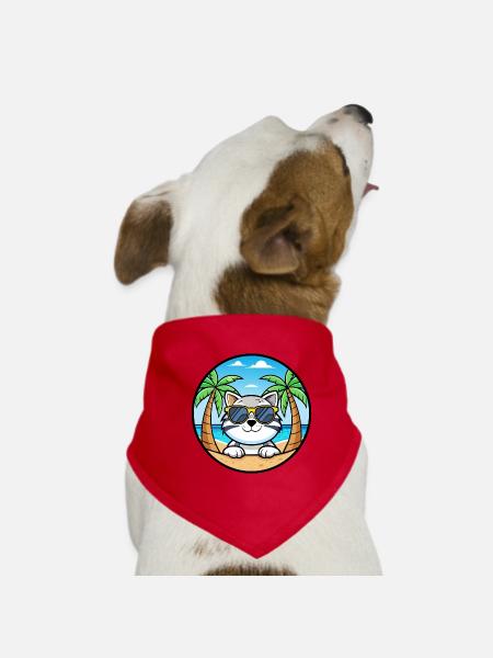 Schneeschuh Katze Rasse Cartoon Sonnenbrille Strand - Hunde-Bandana - Rot - Vorne