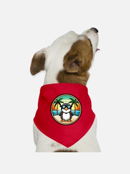 Pinguin Lustige Cartoon Sommer Strand Sonnenbrille Cool - Hunde-Bandana - Rot - Vorne