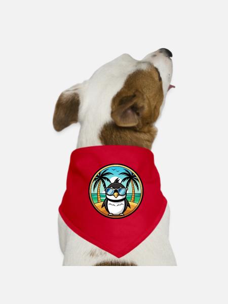 Pinguin Lustige Cartoon Sommer Strand Sonnenbrille Cool - Hunde-Bandana - Rot - Vorne