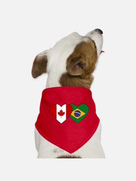 Canada Brazil Heart Flag - Dog Bandana - red - Front