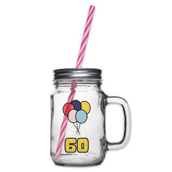 60. 60 JAHRE. 60-JÄHRIGES JUBILÄUM. 60. GEBURTSTAG. - Henkelglas mit Schraubdeckel - Klar - Rechts