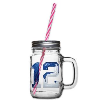 NO. 12 NUMBER 12 BLUE WHITE 12TH BIRTHDAY - Glass jar with handle and screw cap - clear - Right
