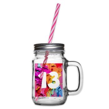NO. 13 NUMBER 13 COLORFUL 13TH BIRTHDAY - Glass jar with handle and screw cap - clear - Right