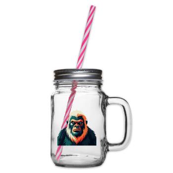 Yeti Cartoon Figur Buntes Haustier Tier - Henkelglas mit Schraubdeckel - Klar - Rechts