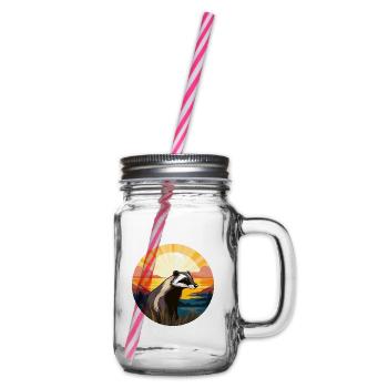 Dachs bunte Aquarell-Karikatur Kawaii Tier - Henkelglas mit Schraubdeckel - Klar - Rechts