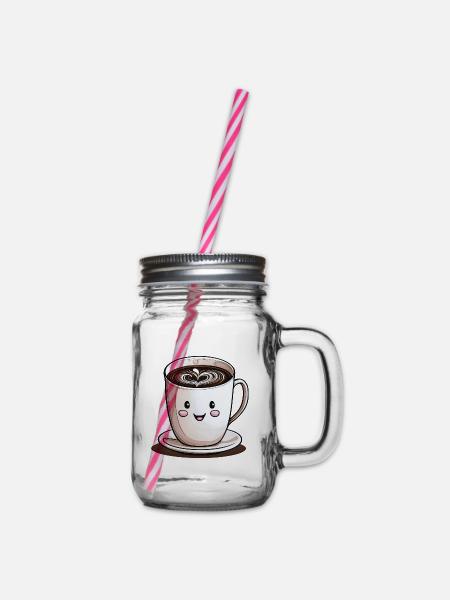 Lächelnde Tasse Kaffee - Henkelglas mit Schraubdeckel - Klar