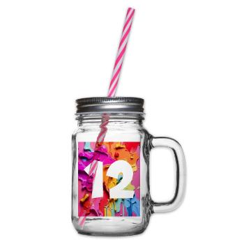 NO. 12 NUMBER 12 COLORFUL 12TH BIRTHDAY - Glass jar with handle and screw cap - clear - Right