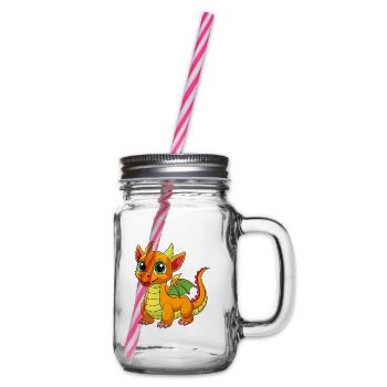 Dragon Cute Mascot Cartoon Character Kawaii - Glass jar with handle and screw cap - clear - Right