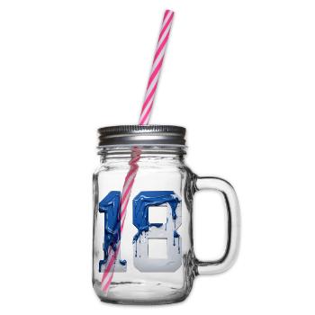 NO. 18 NUMBER 18 BLUE WHITE 18TH BIRTHDAY - Glass jar with handle and screw cap - clear - Right