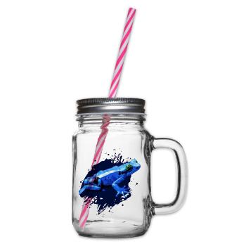 Pfeilgiftfrosch, Zeichnung Polygon, blauer Frosch - Henkelglas mit Schraubdeckel - Klar - Rechts