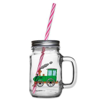 Children's train railway green - Glass jar with handle and screw cap - clear - Right