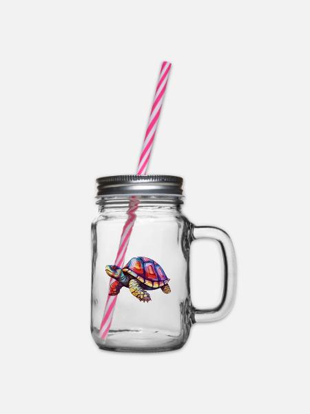 Schildkröte buntes Aquarell Cartoon Kawaii Tier - Henkelglas mit Schraubdeckel - Klar