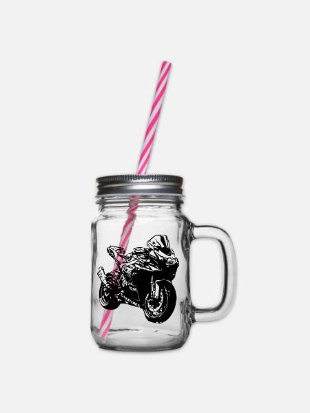 Rennmotorrad - Henkelglas mit Schraubdeckel - Klar
