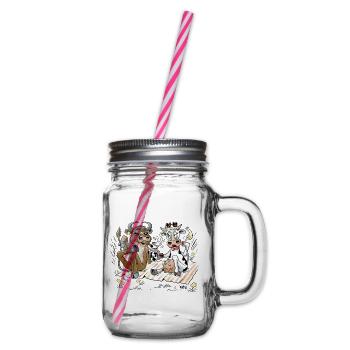 ERDBEERE UND STIER AUF AUSFLUG - KÜHE AUF DER WEIDE - Henkelglas mit Schraubdeckel - Klar - Rechts