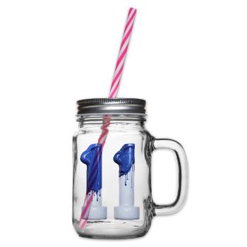NO. 11 NUMBER 11 BLUE WHITE 11TH BIRTHDAY - Glass jar with handle and screw cap - clear - Right