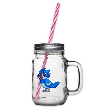 Blue Jay Niedliche Maskottchen Zeichentrickfigur Kawaii - Henkelglas mit Schraubdeckel - Klar - Rechts