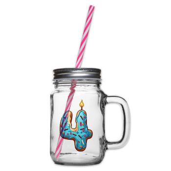 NUMBER 4 CAKE SWEET 4TH BIRTHDAY - Glass jar with handle and screw cap - clear - Right