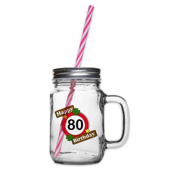 80th Birthday , Happy Birthday 80 (25) - Glass jar with handle and screw cap - clear - Right