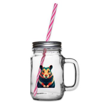 Hamster Zeichentrickfigur Buntes Haustier Tier - Henkelglas mit Schraubdeckel - Klar - Rechts
