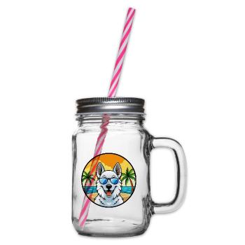 Berger Blanc Suisse Dog Breed Cartoon Sunglasses - Glass jar with handle and screw cap - clear - Right