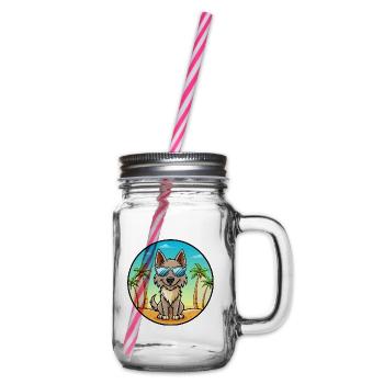 Berger Picard Hunderasse Cartoon Sonnenbrille Strand - Henkelglas mit Schraubdeckel - Klar - Rechts