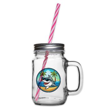 Hai Lustige Cartoon Sommer Strand Sonnenbrille Cool - Henkelglas mit Schraubdeckel - Klar - Rechts