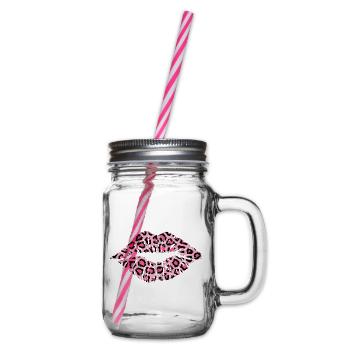 Lippen Leopard - Henkelglas mit Schraubdeckel - Klar - Rechts
