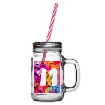 NO. 11 NUMBER 11 COLORFUL 11TH BIRTHDAY - Glass jar with handle and screw cap - clear - Right